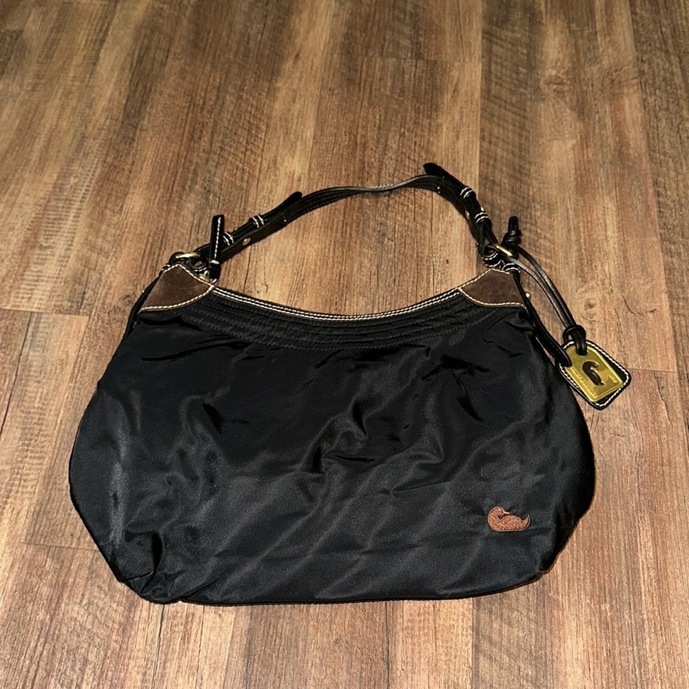 DOONEY AND BOURKE Large Nylon Curved Leather Trim Vintage Bag, Black‎ and Tan